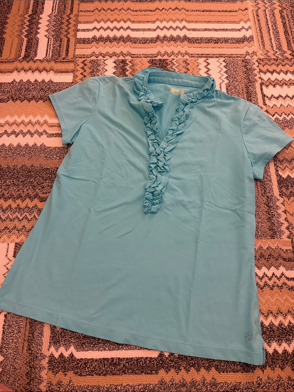 Lilly Pulitzer Luxletic Aqua Ruffle collar Short Sleeve Top golf size L